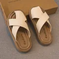Sandalias elegantes de color crema para niños con suelas suaves marrones para el verano - 23*15 / Blanco Roto