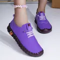 Chaussures de marche plates en cuir souple violet pour femmes avec semelle antidérapante - 35 / Violet