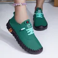 Chaussures plates confortables en cuir souple vert pour femmes avec semelle antidérapante - 35 / Vert