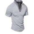 Γκρι αθλητικό t-shirt slim-fit με φερμουάρ και ραβδωτή υφή στους ώμους για άνδρες - S / Tops / Ανοιχτό γκρι