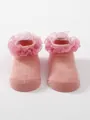 Charming pink infant socks with elegant tulle ruffle trim for ballet princess style - S (0-6 Months) / Korean Pink