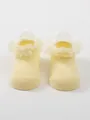 Cute pale yellow baby boat socks with delicate white ruffles and ballet princess style - S (0-6 Months) / Yellow