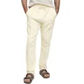 Detailed view of cream men's sports joggers featuring stylish front seam detail - Apricot