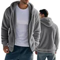 Detail van grijze herenvest met capuchon van dubbelzijdige fleece met zachte sherpa textuur - S / Tops / Grijs