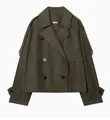 Trench-coat court pour femme déperlant en vert olive foncé avec un design à double boutonnage - XS / Hauts / Vert Militaire