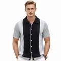 Classic men's knitted polo shirt with grey and black vertical stripes for summer. - M / Tops / Black