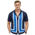 Men's geometric color block knitted Polo shirt with a classic Cuban collar for summer wear - M / Tops / Navy Blue