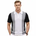Men's ice silk knit polo shirt with a stylish color-block design in white and grey. - M / Tops / Black