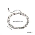 Vue détaillée du bracelet en maille double en acier titane argenté avec dimensions. - Bracelet (70149) / Argent