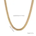 Vue détaillée du collier à maillons cubains en acier titane doré avec dimensions et poids. - Collier Tressé (81020) / Or