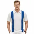 Polo da uomo in maglia a maniche corte con strisce blu verticali ed elegante colletto - Taglia M / Top / Bianco