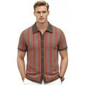 Retro striped jacquard knit polo shirt cardigan for men in casual business style - M / Tops / Red