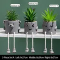 3er-Set niedliche graue Sukkulententöpfe aus Keramik mit Hängebeinen für das Büro - Bär, Lächelnd & Schüchtern Set / Dreiteiliges Set