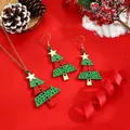 Festive alloy Christmas tree enamel earring and necklace jewelry set in green and red colors - Red Green Gold Christmas Tree Set