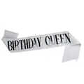 Elegante silberne Glitzer-Geburtstagsschärpe mit schwarzem Birthday Queen-Schriftzug - Silber Queen