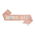 Roségoldene Glitzer Geburtstags Schärpe mit holografischer Birthday Queen Aufschrift - Roségold Holografisch QUEEN