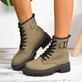 Stivali combat kaki alla moda con plateau, cinturini con fibbia e suola spessa carrarmato - Verde militare