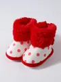 Gemütliche Baby-Winterstiefel mit roten Punkten und dickem, weichem Kunstfellkragen - Rot