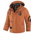 Men's waterproof winter padded jacket with hood and multiple pockets in orange - XS / Tops / Jujube Red (8899)