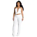 Sexy white halter neck jumpsuit with a waist cutout and circular ring decorative detail - S / Jumpsuits / White