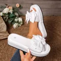 Elegantes sandalias blancas con plataforma y lazo con suela gruesa para playa - 36 / Blanco