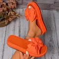 Sandalias de plataforma naranja brillante para mujer con un lazo decorativo grande de playa - 36 / Naranja