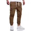 Men's casual khaki cargo jogger pants with drawstring and side pockets detail - S / Bottoms / Khaki