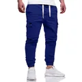 Men's royal blue quick-dry cargo joggers with drawstring and pockets - S / Bottoms / Sapphire Blue