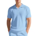 Polo en maille gaufrée bleu clair pour homme avec short assorti, coupe décontractée. - S / Hauts / Bleu clair