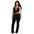 Sexy black halter neck cutout jumpsuit with decorative ring detail for women fashion - S / Jumpsuits / Black