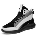 Herren High-Top Sneaker mit 8cm versteckter Erhöhung, Schwarz-Weiß Farblock-Design - Weiß