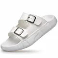 Weiße Herren-Slipper mit Doppel-Schnallenriemen und weicher dicker Sohle - 38 / Weiß