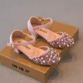 Elegant pink rhinestone princess shoes for girls with pearl details on a display box - 26 / Pink