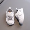 Classic white faux leather baby walking shoes with soft sole and hook-loop strap for toddlers - Inner Length 12.5cm / Size 16 / Gray
