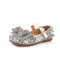 Sparkling silver sequin Mary Jane princess shoes for girls featuring a large bow detail. - Size 23-25 / 3 Pairs Pack / Beige
