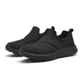 Lightweight black slip-on mesh sneakers featuring breathable elastic straps for men - Black