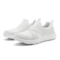 Comfortable white mesh slip-on sneakers with elastic cross straps for men and women - White