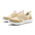 Lightweight beige mesh slip-on sneakers with elastic cross straps for men and women - Beige