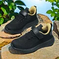 Baskets pour enfants en mesh noir respirant avec bandes velcro sur roches naturelles - 28 / Noir & Or