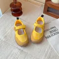 Zapatos deportivos casuales amarillos para niñas estilo Mary Jane con cierre de velcro - Amarillo