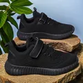 Chaussures de sport respirantes en mesh noir pour enfants avec sangle pour garçons - 28 / Noir