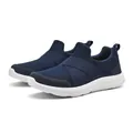 Comfortable navy blue slip-on mesh sneakers featuring breathable elastic cross straps for men - Dark Blue