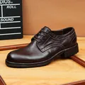 Premium vintage dark brown washed horse leather Derby shoes with Goodyear welted sole - Coffee