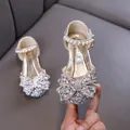 Funkelnde silberne Strass-Prinzessinnenschuhe für Mädchen mit eleganter Perlen-Schleife - Gold