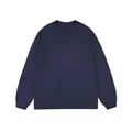 Front view of a plain navy blue long-sleeved t-shirt with a ribbed crew neck - Navy Blue