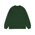 High-quality detail of a dark green crew neck long sleeve cotton t-shirt with ribbed cuffs - Green