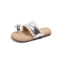 Elegantes sandalias plateadas para niña con encaje y adorno de mariposa brillante - Talla 24 (Longitud 15.5) / Plateado