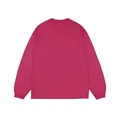 Full view of a bright magenta pure cotton long sleeve crewneck T-shirt with ribbed cuffs - Rose Red
