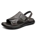 Hochwertige Herren Casual Outdoor Leder-Sandalen mit weicher rutschfester Sohle für Sommer - 38 / Grau
