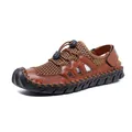 Men's breathable mesh outdoor leather sandals for beach and leisure activities - 39 / Brown